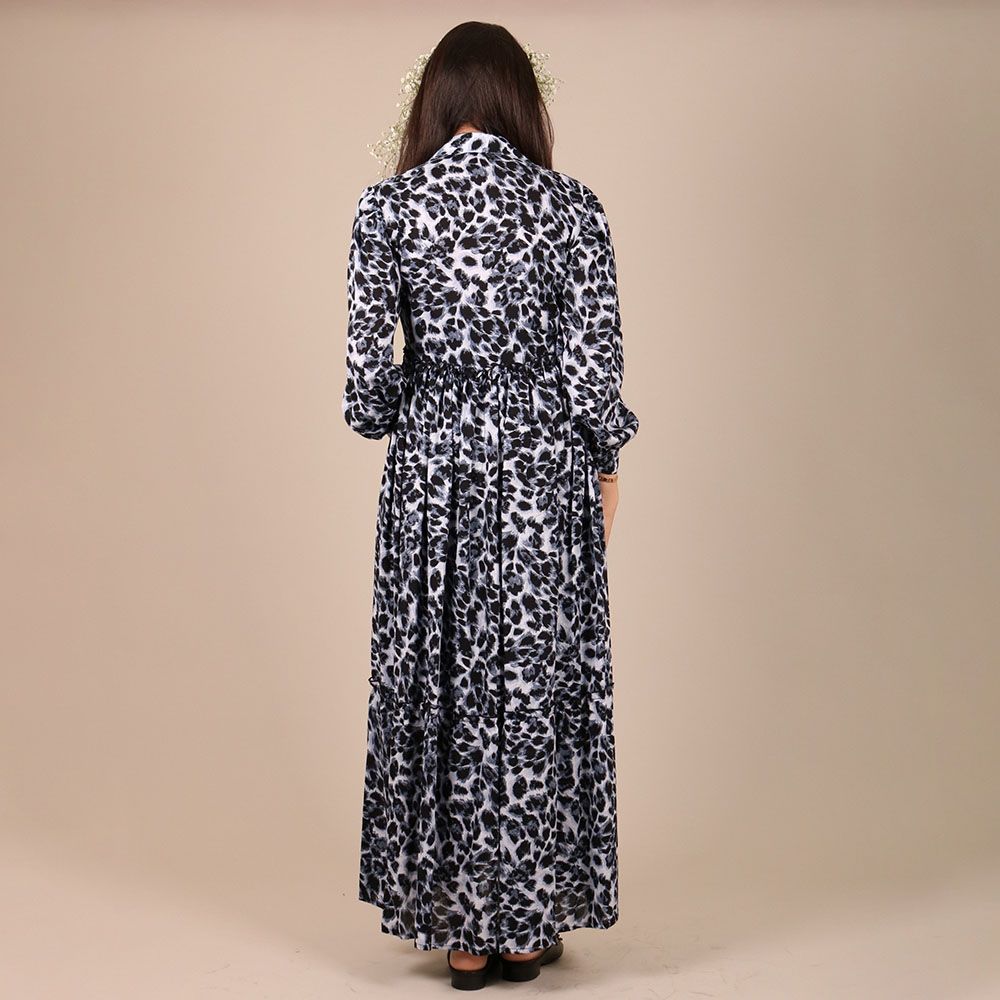 Oh9Shop - Animal Print Maxi Blue Dress