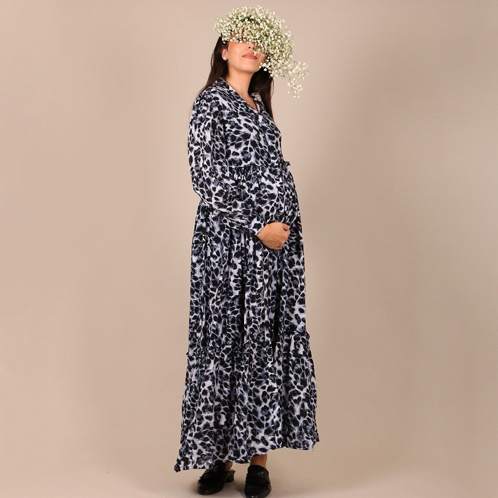 Oh9Shop - Animal Print Maxi Blue Dress