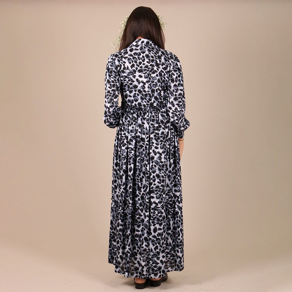 Oh9Shop - Animal Print Maxi Blue Dress