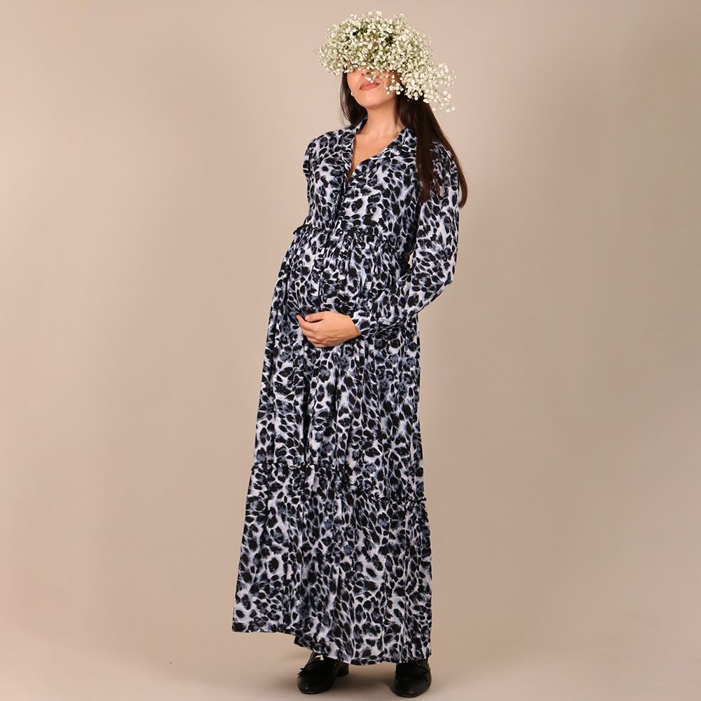 Oh9Shop - Animal Print Maxi Blue Dress