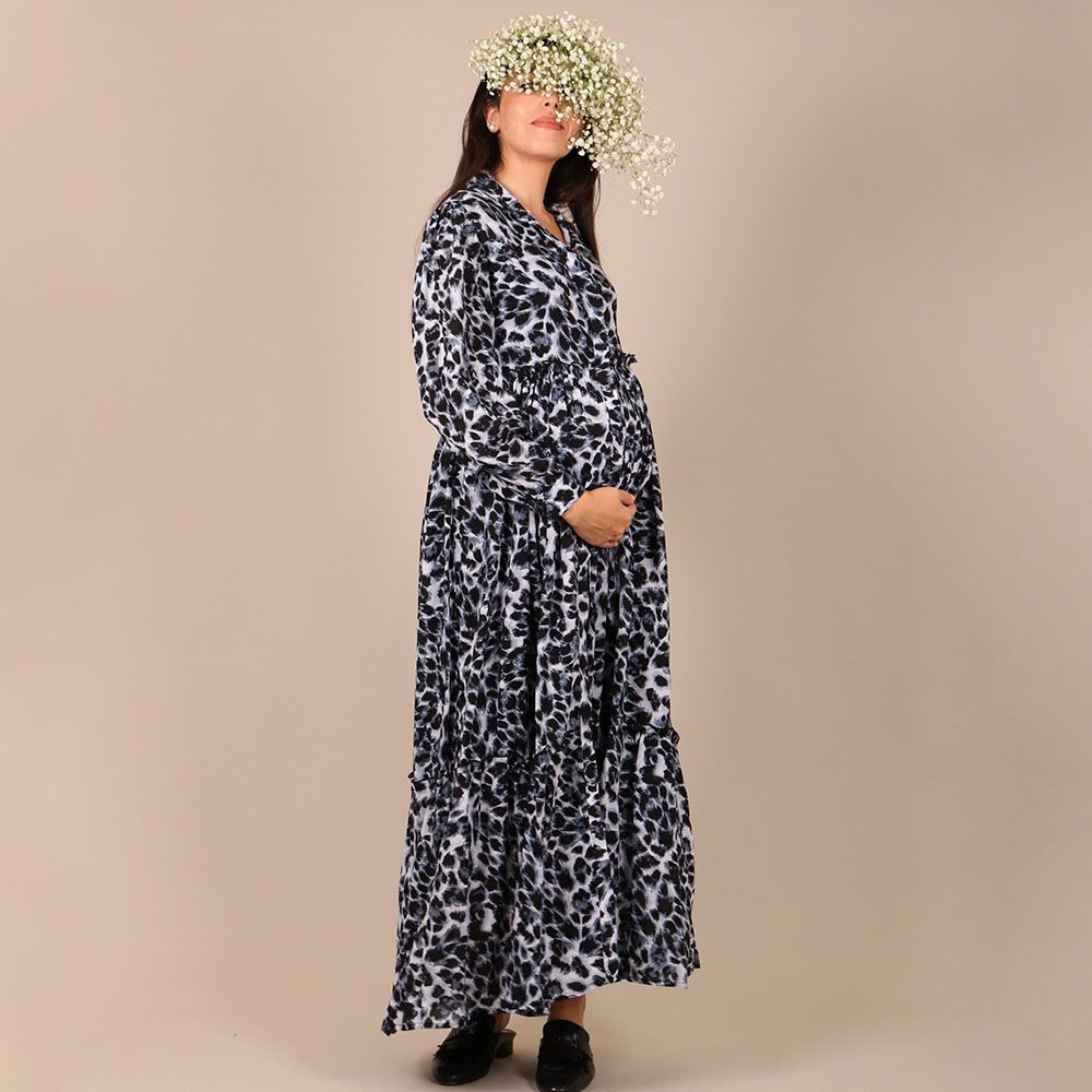 Oh9Shop - Animal Print Maxi Blue Dress