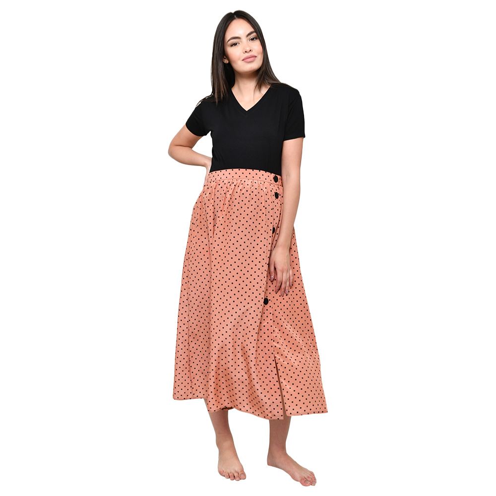 Oh9shop - Polka Dot Midi Skirt - Orange