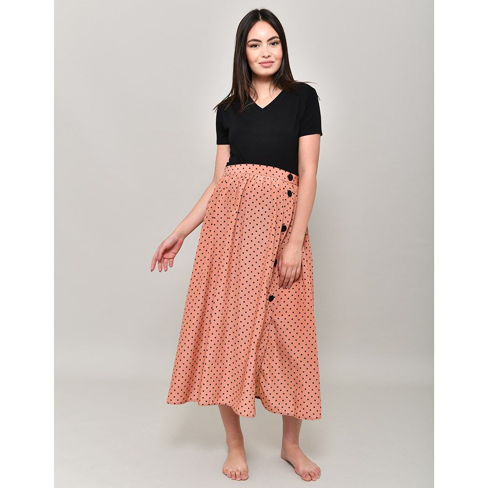 Oh9shop - Polka Dot Midi Skirt - Orange