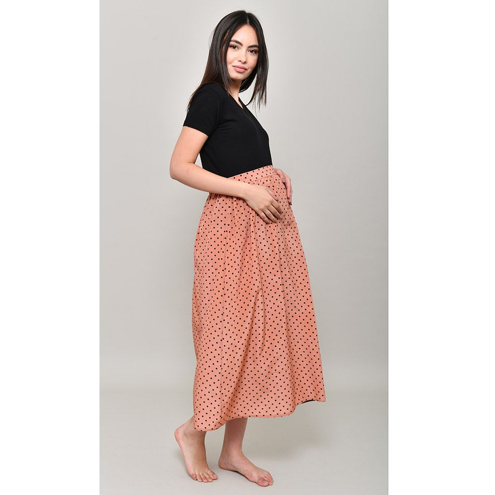 Oh9shop - Polka Dot Midi Skirt - Orange