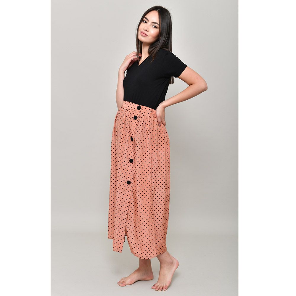 Oh9shop - Polka Dot Midi Skirt - Orange