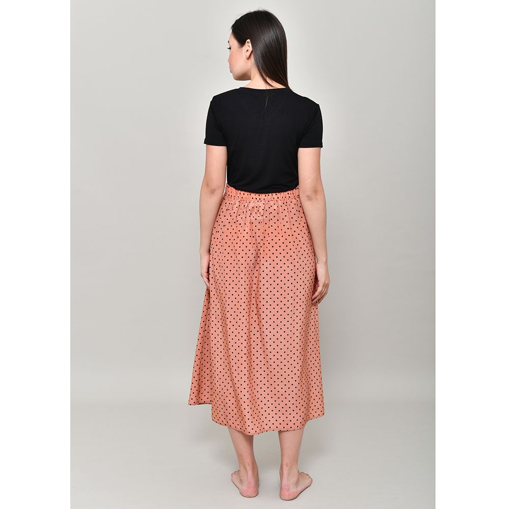 Oh9shop - Polka Dot Midi Skirt - Orange