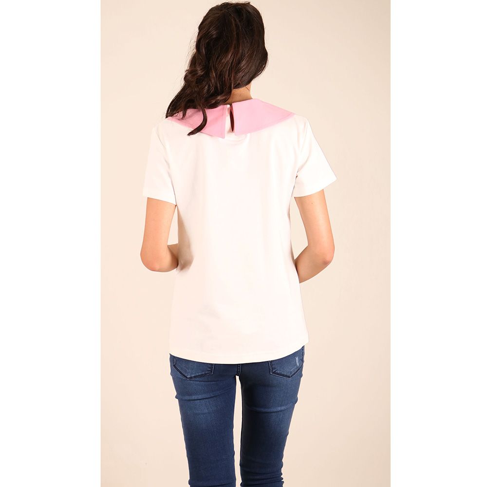 Oh9shop - Celia T-shirt with Pink Collar - White