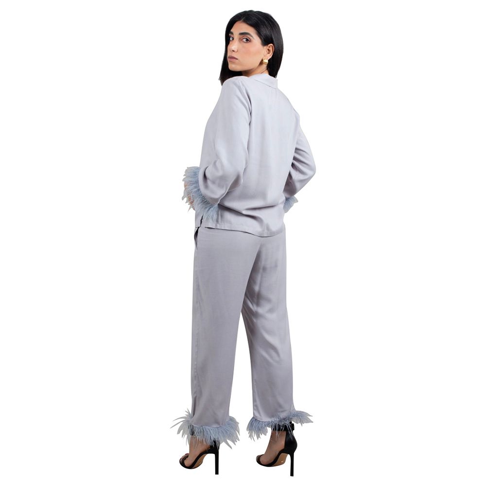 Oh9shop - 2pc-Set - Grey Set With Feather Detail