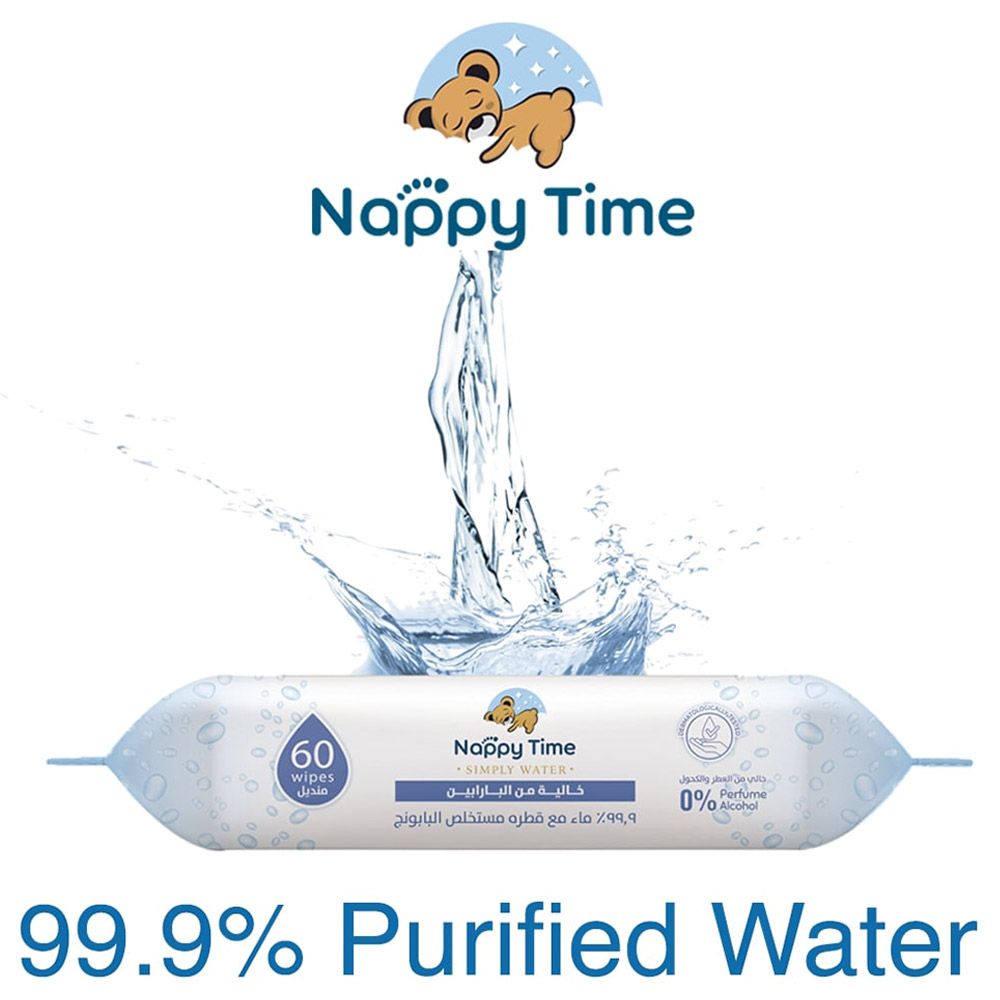 Nappy Time - Baby Wipes 99.9% Pure Water With Chamomile - Pack of 9 - 540 Wipes