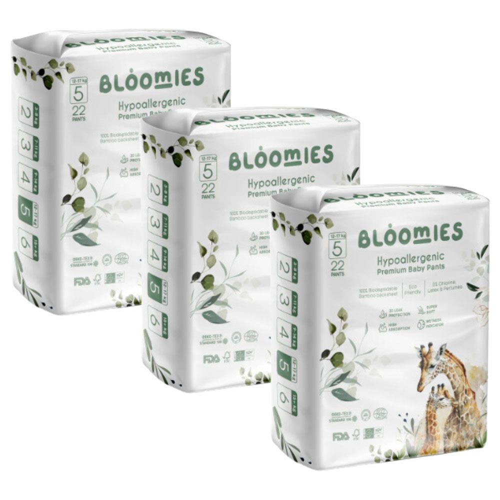 Bloomies - Bamboo Baby Pullup Pants - 12-17 kg - Size 5 - Pack of 3 - 66pcs