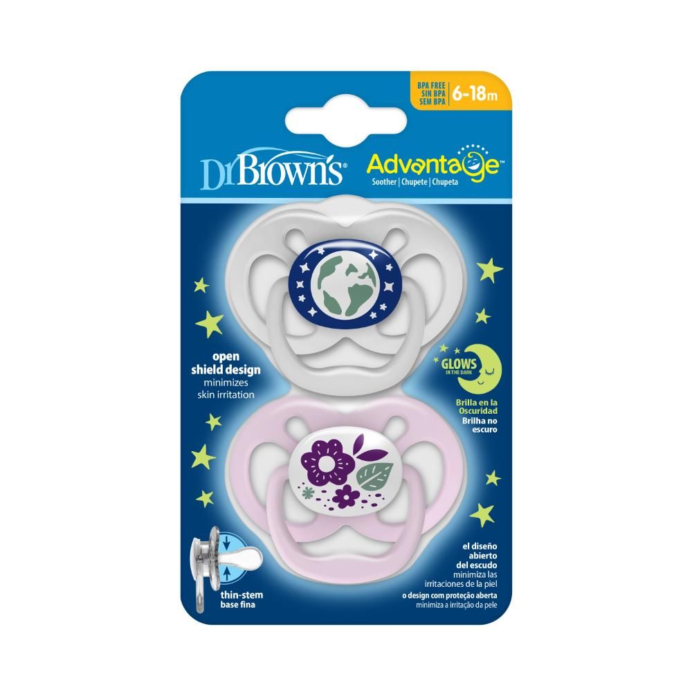 Dr. Brown's - Advantage Pacifier 6-18M - Stage 2 - Pink - Pack of 2 - Design may vary