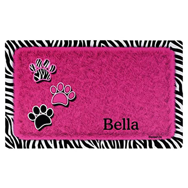 Drymate - Mat For Dogs & Cats - Pink With 3 Paws / Zebra Border