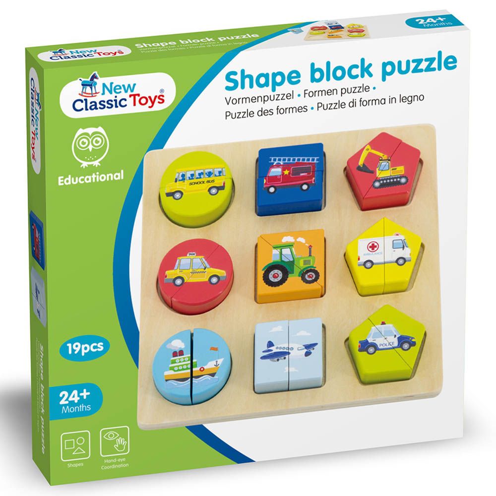 New Classic Toys -  Shape Block Puzzle - Vehicles