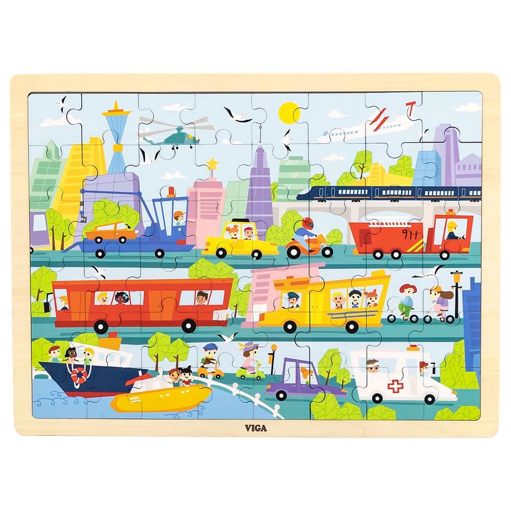 Viga - Wooden City Transportation Puzzle 48pcs