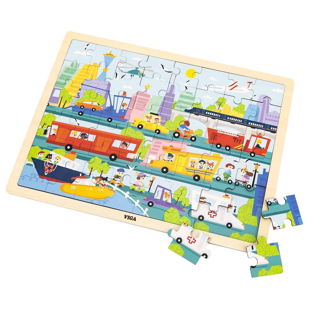 Viga - Wooden City Transportation Puzzle 48pcs