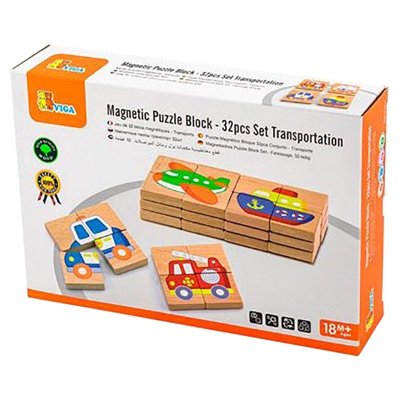 Viga - Magnetic Puzzle Block 32pcs Set - Transportation