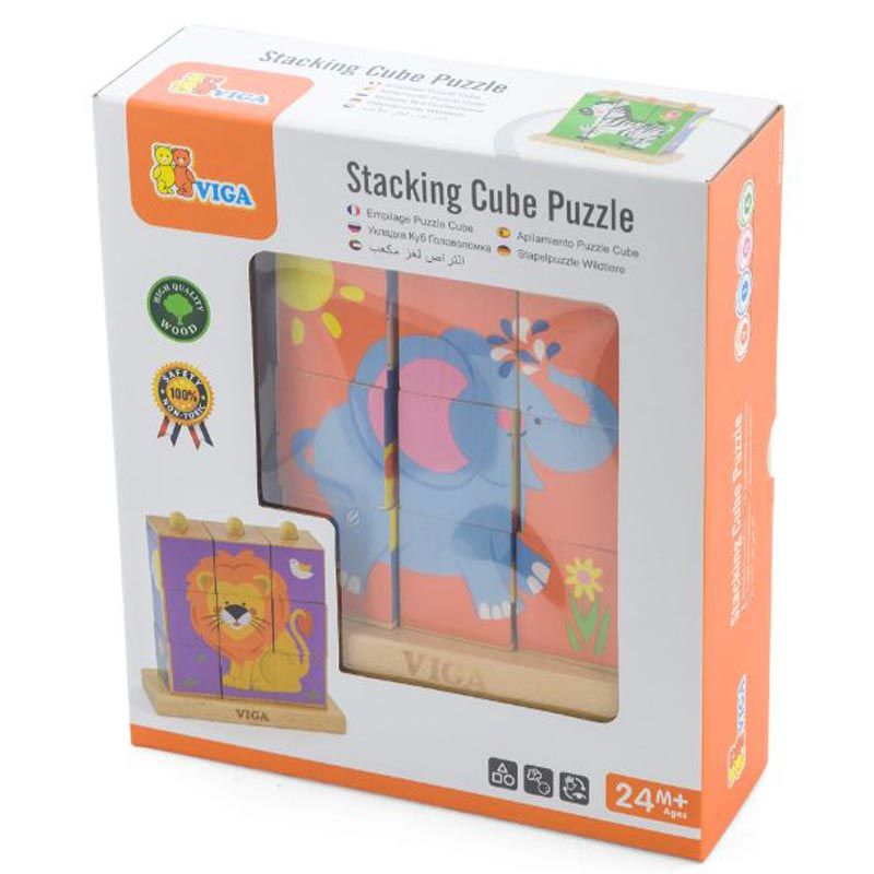 Viga - Stacking Cube Puzzle Wild Animals 9Pcs