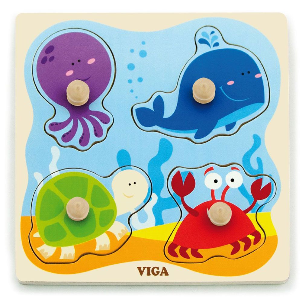 Viga - Big Wooden Knob Puzzle - Sea