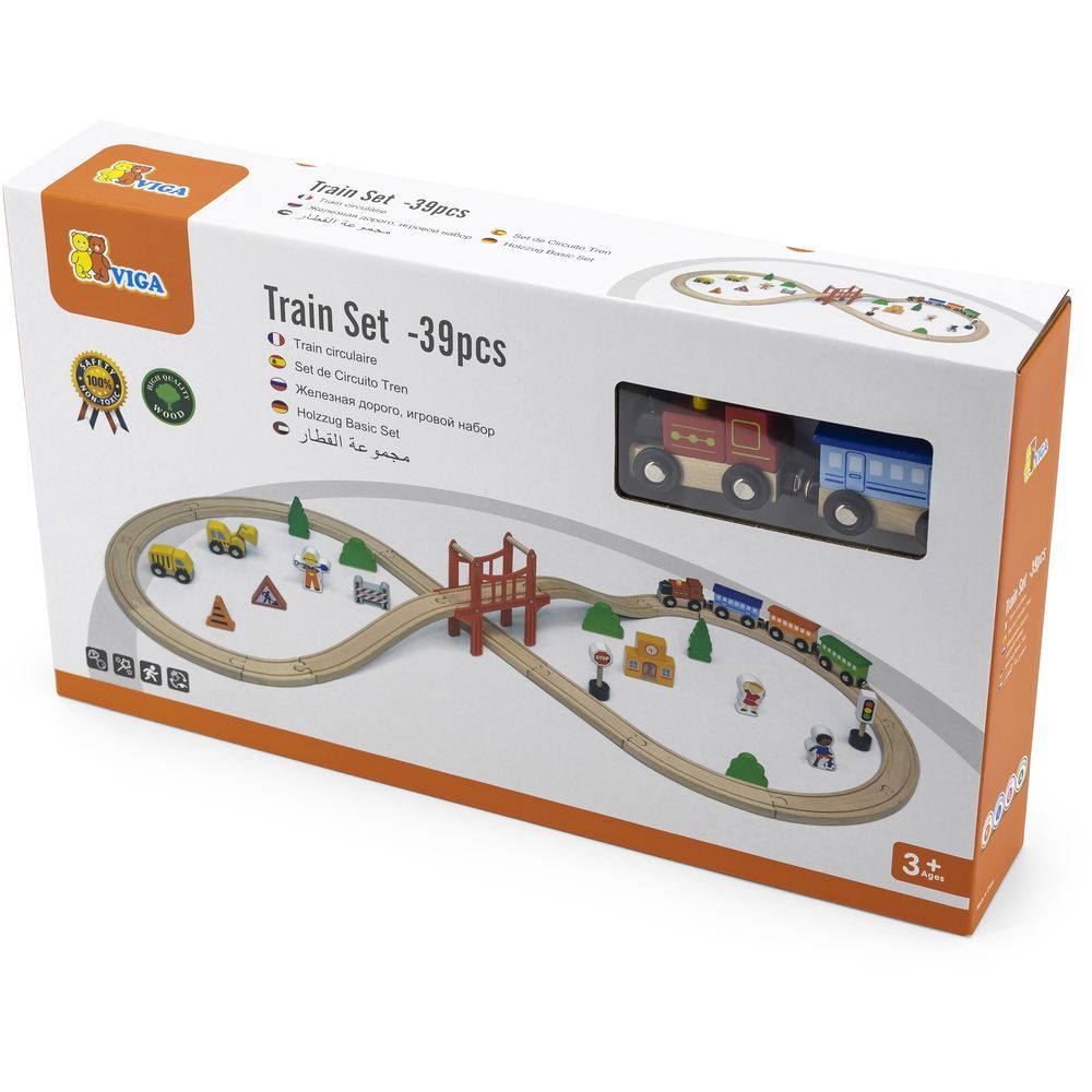 Viga - Wooden Train Set, 39pcs