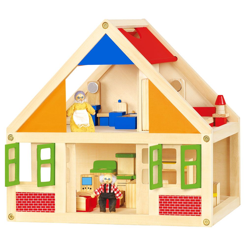 Viga - Classic Wooden Dollhouse With Family And Furniture