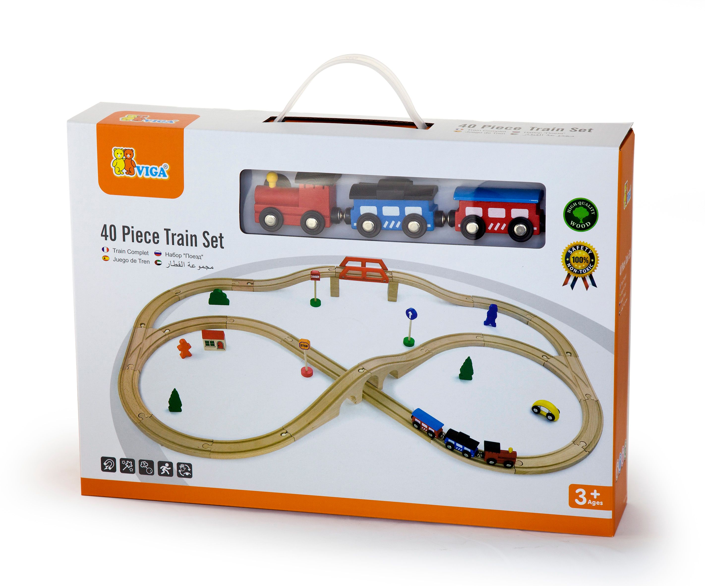 Viga - Wooden Train Set 49pcs