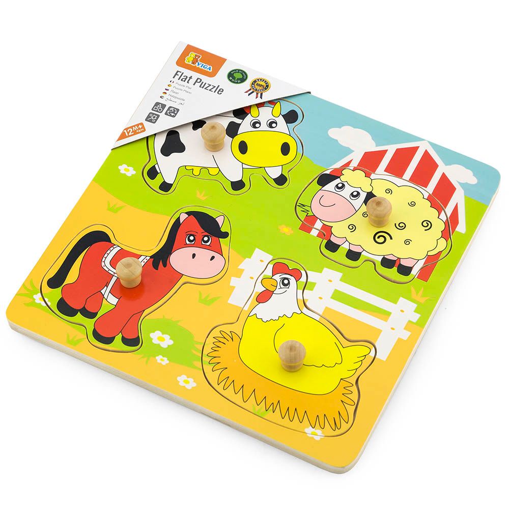 Viga - Wooden Flat Puzzle - Farm Animals