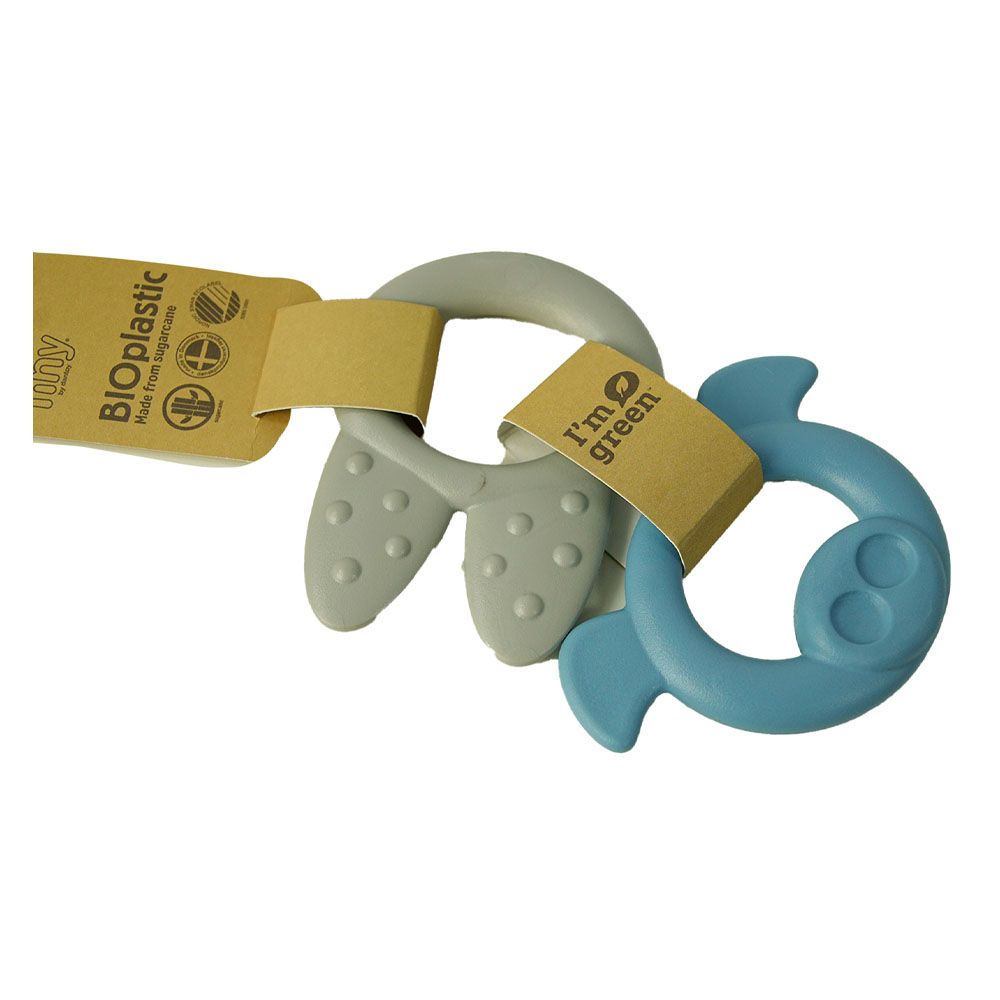 Dantoy - Bioplastic Tiny Teether Ring - Rabbit & Pig - Blue/Grey