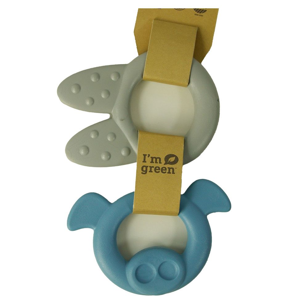 Dantoy - Bioplastic Tiny Teether Ring - Rabbit & Pig - Blue/Grey