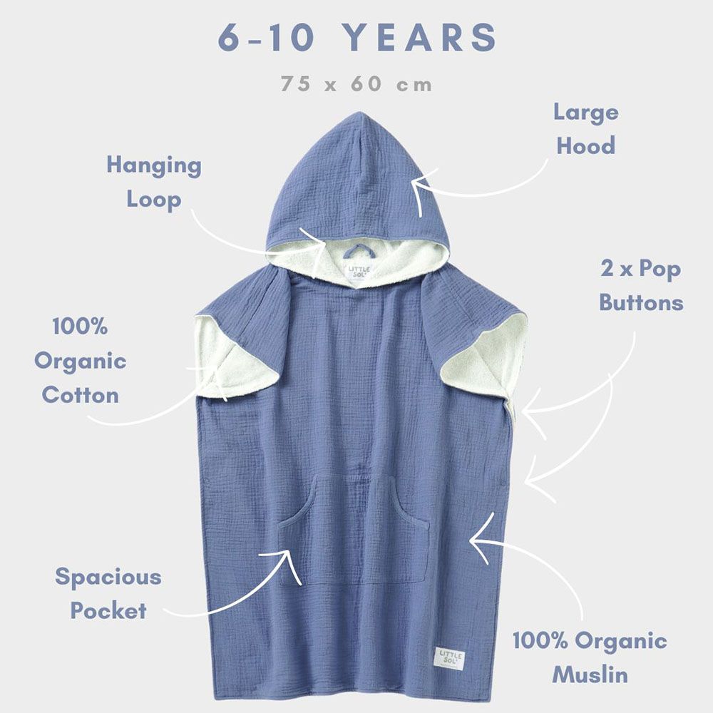 Little Sol+ - Hooded Beach Towel - 6-10Y - Sea Blue