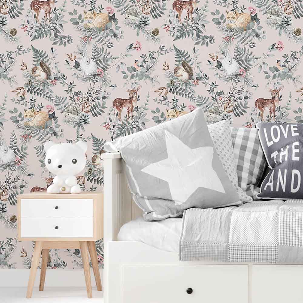 Paper Crew - Woodland Wallpaper - Pink