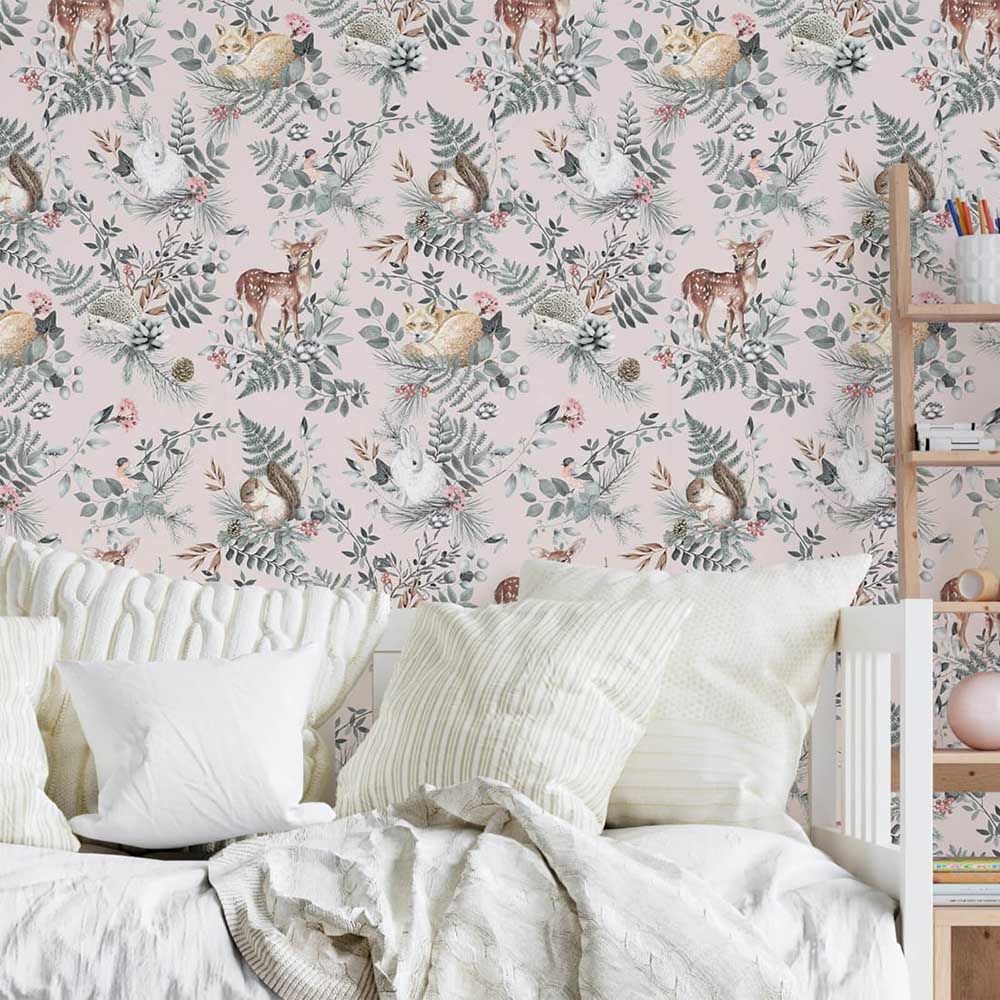 Paper Crew - Woodland Wallpaper - Pink