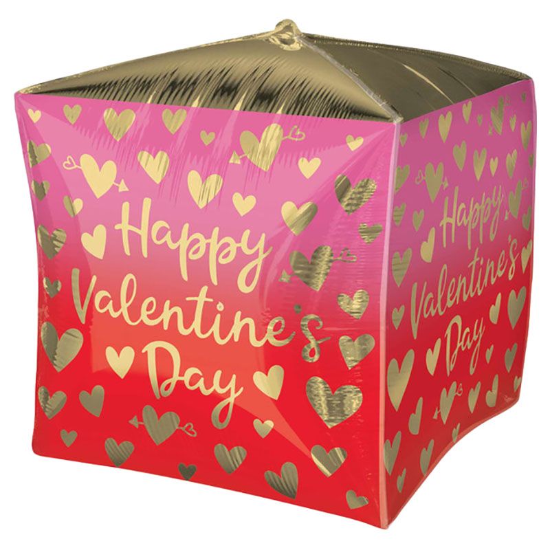 Valentine's Ombre Gold Hearts Cubez Balloon