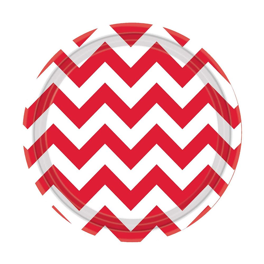 Amscan - Chevron Round Paper Plates 7" 8pcs - Apple Red