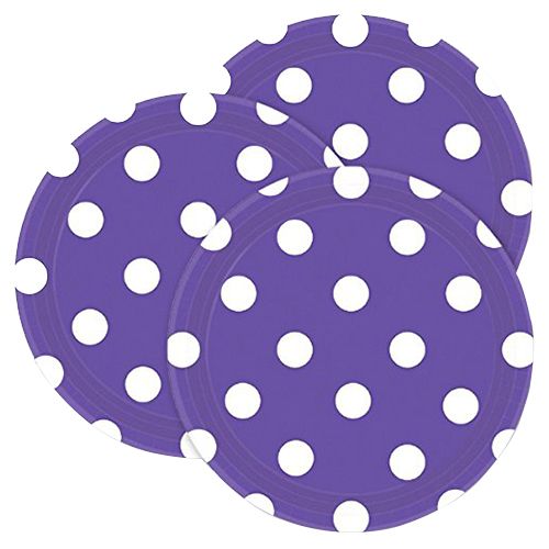 Amscan - White Polka Dots Paper Plates 7" 8pcs - Purple