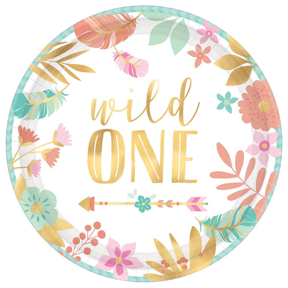 Boho Birthday Girl Metallic Paper Plates