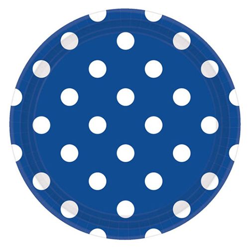 Amscan - Polka Dots Paper Plates 9" 8pcs - Bright Royal Blue