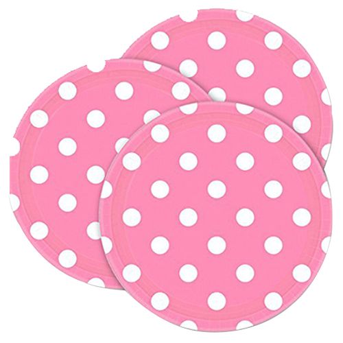 Amscan - White Polka Dots Paper Plates 9" 8pcs - Pink