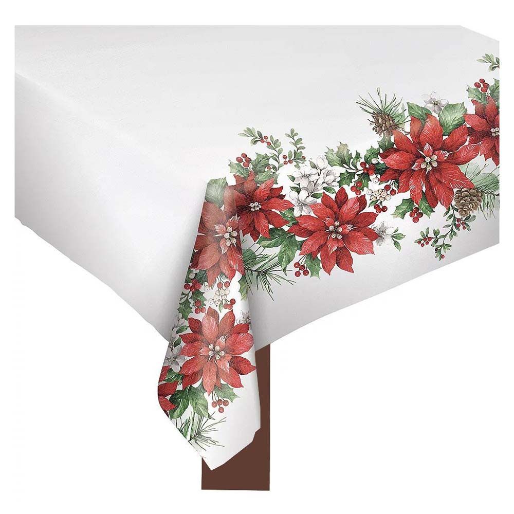 Amscan - Glorious Poinsettia Table Cover - 6 x 84 inch