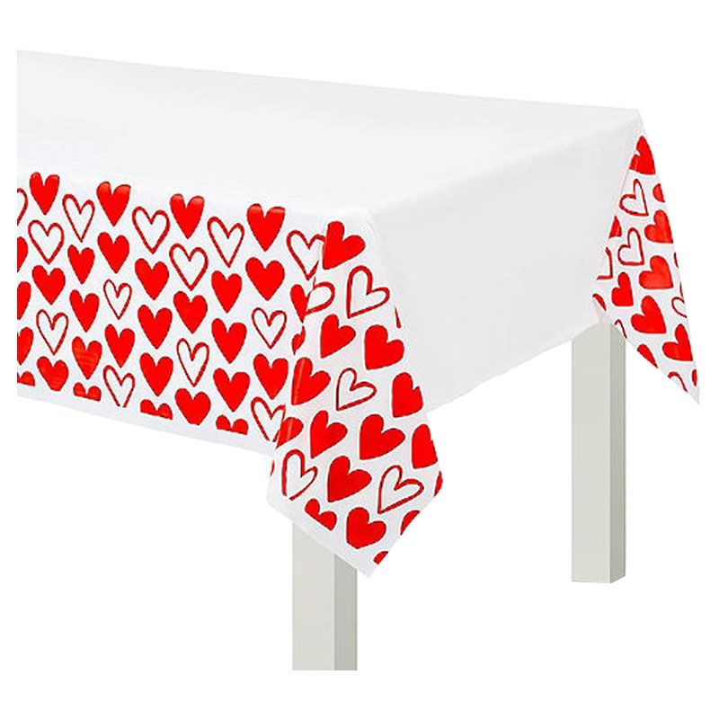 Valentines Heart Day Plastic Table Cover