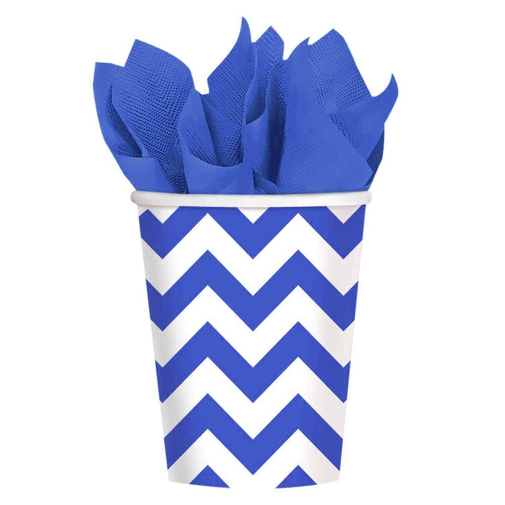 Amscan - Chevron Paper Cups 9oz 8pcs - Bright Royal Blue