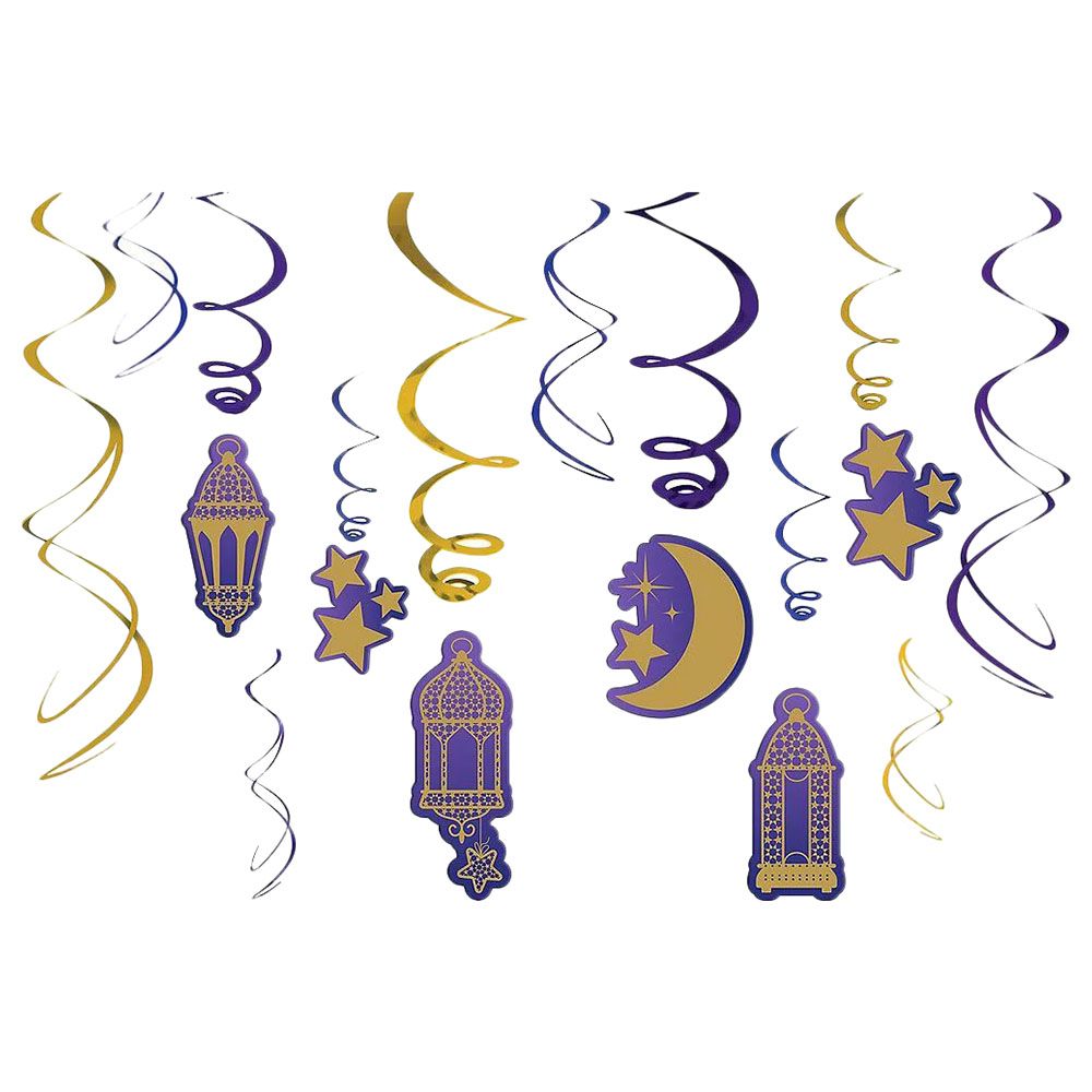 Party Centre - Eid Mubarak Foil Swirl Hanging Decor - 12pcs