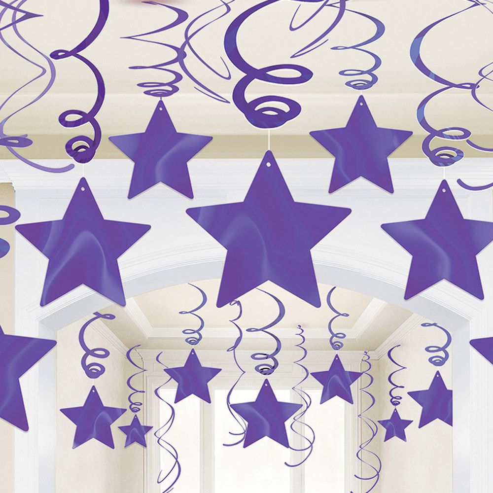 Amscan - Purple Shooting Star Swirl Decorations 24in, 30pc