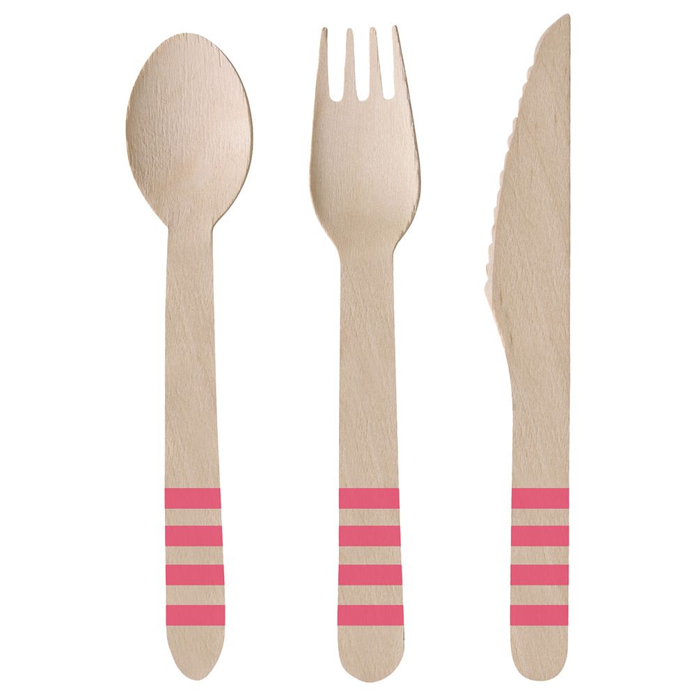 Flamingo Wooden Cutlery - 24Pc - Pink