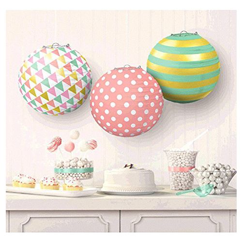 Amscan - Pastel Round Paper Hanging Lantern 9.5" 3pcs