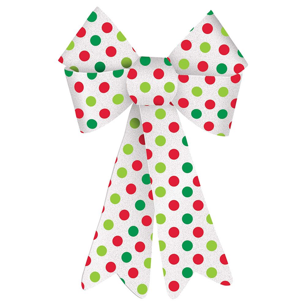 Amscan - Christmas Green And Red Polka Dot Plastic Glitter Bow