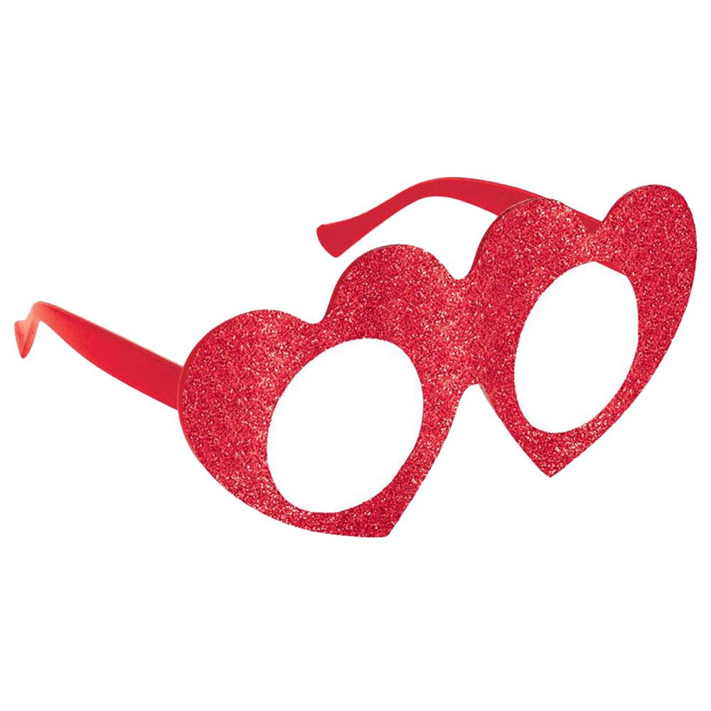 Valentines Red Heart Glitter Glasses - Red