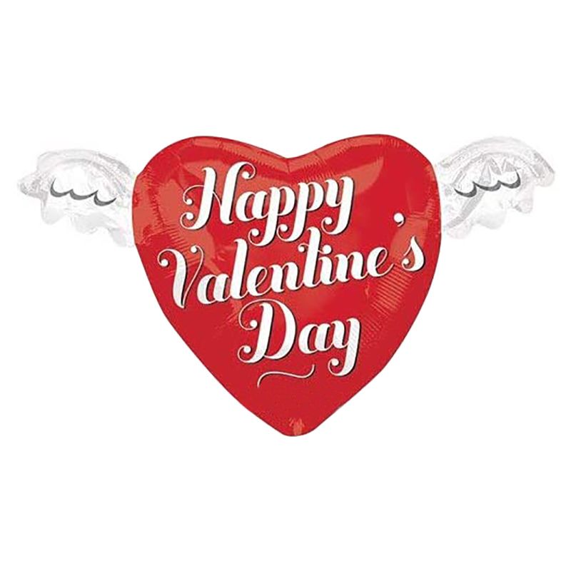 Valentines Hvd Heart With Wings Foil Balloon 18in