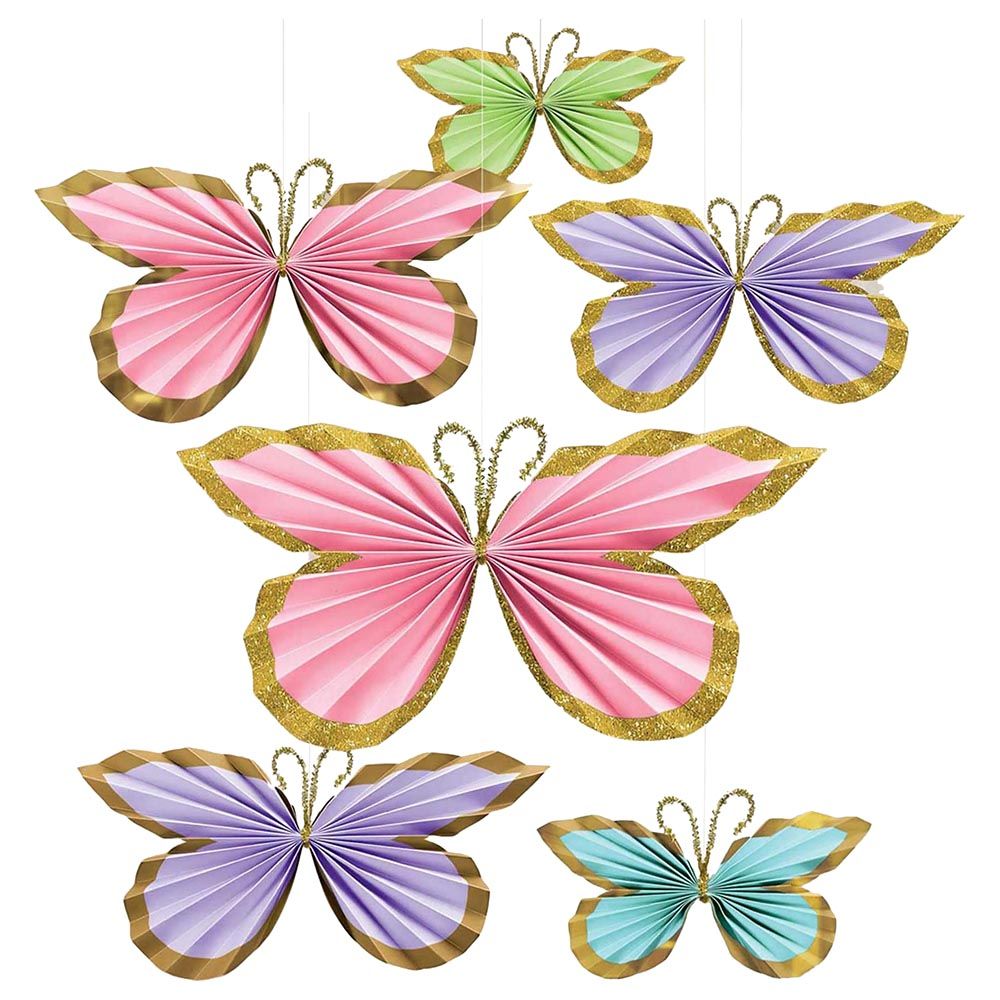 Party Centre - Butterfly Shaped Fan Decoration - 6pc-Set