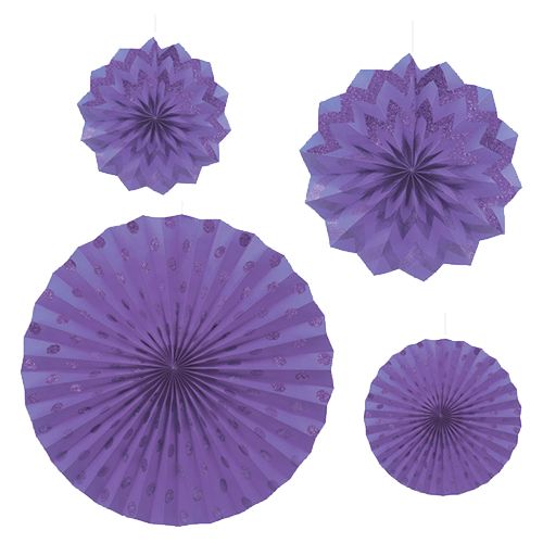 Amscan - Glitter Paper Fans 4pcs - Purple