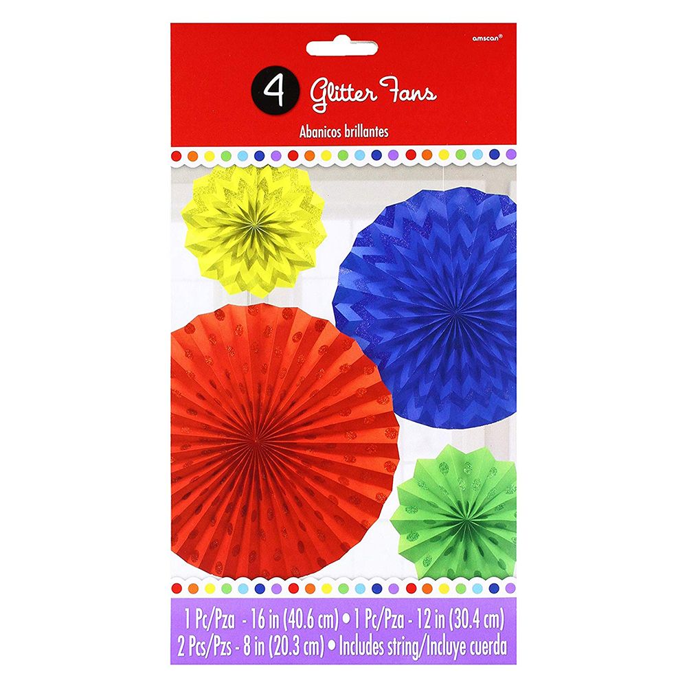 Amscan - Glitter Rainbow Paper Fans 6" 5pcs